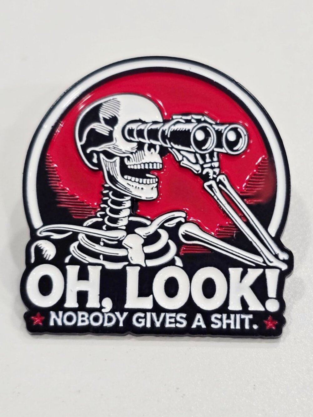 Artisan Skeleton Binoculars Oh Look Nobody Gives A Shit Enamel Pin Goth Brooch